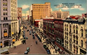 Vtg Grand Rapids Michigan MI Monroe Avenue East from Campau Square Postcard