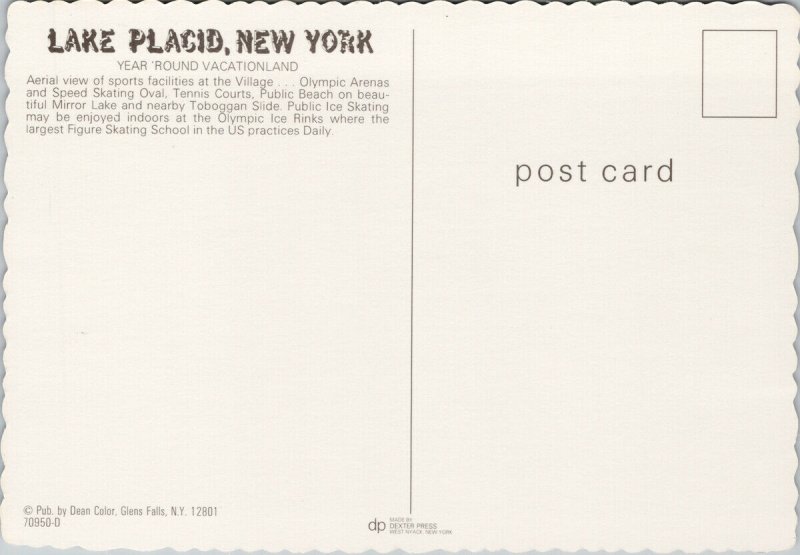 Lake Placid NY Olympic Arenas Park & Beach Aerial View Unused Postcard C8 