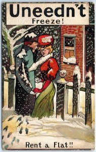 c1910s Uneedn't Freeze Rend a Flat Artistic Illustrated Litho Postcard Snow A184