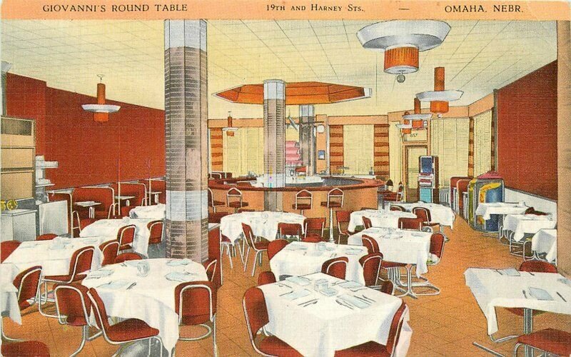 Beals Giovanni's Round Table Grill Bar Omaha Nebraska Postcard Interior 8408 