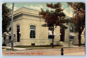 Anderson Indiana IN Postcard Post Office Building Exterior Roadside c1910s Trees