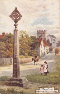 A.R.Quinton. Horse in street. Village Cross. Eckington Tuck Oilette  PC # 9535