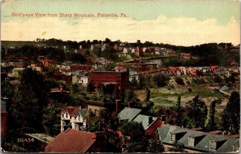 Pottsvile Pennsylvania Sharp Mountains Birds Eye View DB Cancel WOB Postcard