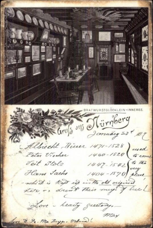 Gruss Aus Nurnberg Bratwurstglocklein-Inneres c1905 Postcard