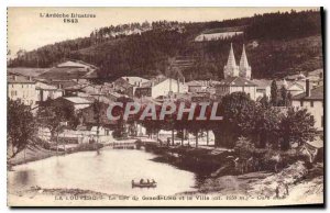 Old Postcard The Ardeche Illustree Louvesc Lake Grand Place and the City