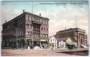 GLOBE, Arizona  AZ   Handcolored TRUST BUILDING, COURT HOUSE  Street Scene 1910s