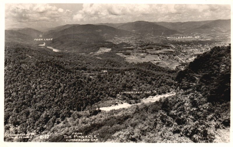 Postcard Real Photo 1947 Arial The Pinnacle Cumberland Gap Middlesboro KY RPPC