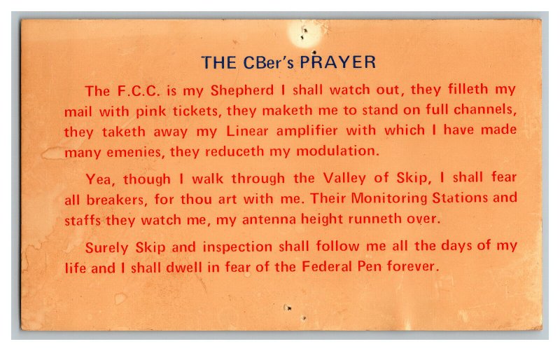 Postcard The CBer's Prayer QSL CB Ham Radio Amateur Card  