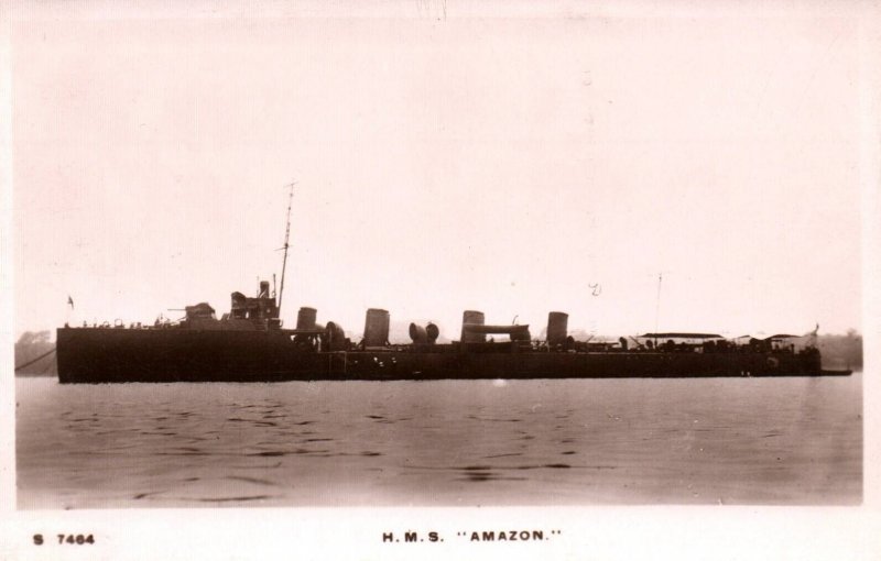 British Royal Navy HMS Amazon c.1910 WWI RPPC Vintage Postcard