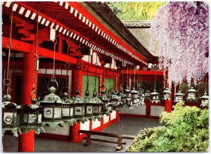 VINTAGE CONTINENTAL SIZE POSTCARD KASUGA SHRINE'S BRONZE LANTERNS AT NARA JAPAN