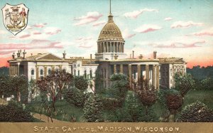 Vintage Postcard 1910's State Capitol Government Office Madison Wisconsin WI