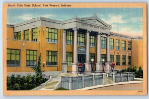 Fort Wayne Indiana Postcard South Side High School Building Exterior 1953 Posted