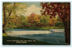 1954 Picturesque Dam Des Plaines River Northern Illinois IL Vintage Postcard  