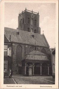 Netherlands Vismarkt met Kerk Geertruidenberg Vintage Postcard 09.34