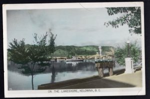 British Columbia KELOWNA On the Lakeshore Hand Tinted RPPC pm1954