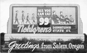 H17/ Salem Oregon Postcard c40s Nohlgren's Restaurant Billboard Ad