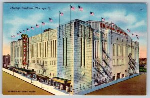 1940's STADIUM CHICAGO ILLINOIS IL VINTAGE LINEN POSTCARD HENDRICK BLESSING PIC