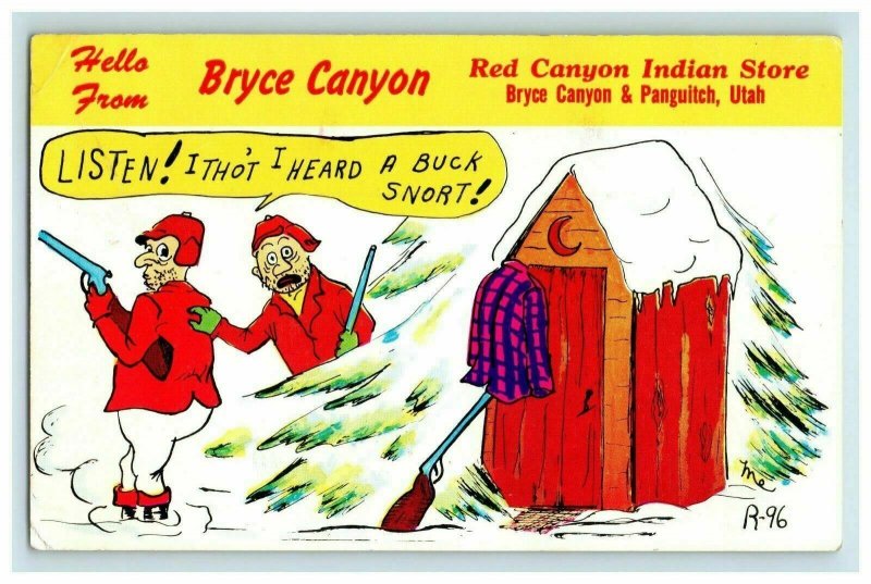 Laff Gram Postcard Hunters Hunting Rifles Bryce Canyon Red Canyon Indian Store