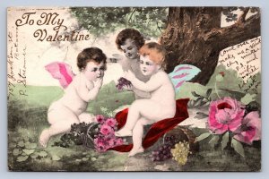 J93/ Valentine's Day Love Holiday Postcard c1910 Cupid Hearts 518