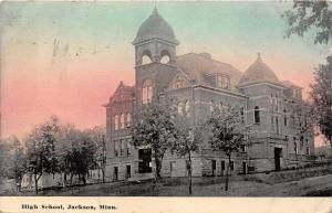 Jackson Minnesota~High School Building  & Grounds~Houses Behind Trees~1915 PC