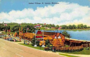 Indian Village Native American St Ignace Michigan postcard