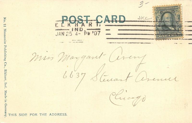Elkhart Indiana~Island Park Wood Plank Footbridge~Big Trees~1907 B&W Postcard 