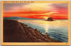 1943 Sunset over Black Rock Great Salt Lake Utah Rock Formation Posted Postcard