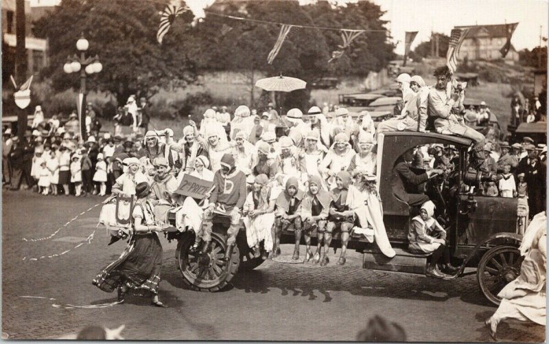 Vancouver BC Parade Float People Truck '2nd Prize' Pig Real Photo Postcard F64