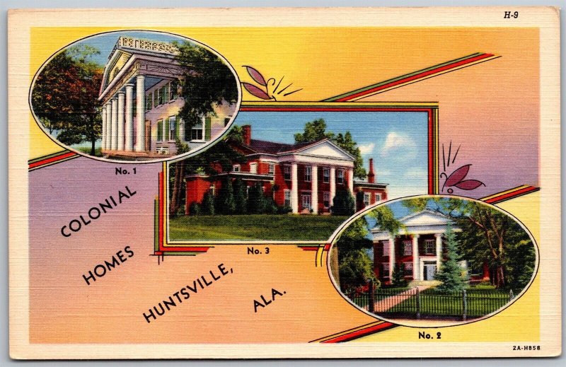 Vtg Huntsville Alabama AL Colonial Antebellum Homes 1930s Linen Postcard