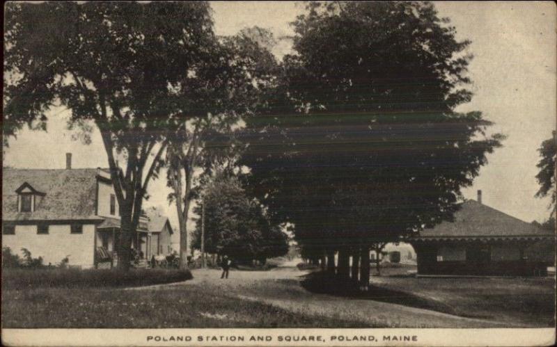 Poland ME RR Train Station & Square c1910 Postcard