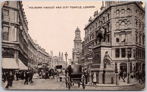 Holborn Viaduct And City Temple London England Street View & Historical Postcard