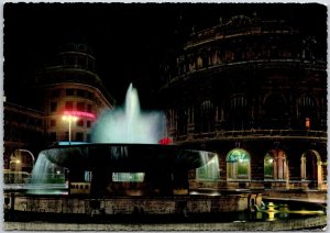 1950's Genova - De Ferrari Square by Night Genoa Italy Posted Postcard