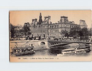 Postcard L'Hôtel de Ville et le Pont d'Arcole, Paris, France