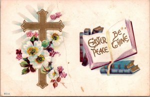 Cross Flowers Books Easter Peace Be Thine Postcard