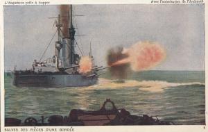 ROYAL NAVY ENGLAND READY FOR STRIKE WARSHIP FIREING TURRETS POSTCARD