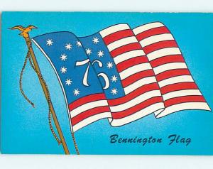 Unused 1976 patriotic STICKER POSTCARD OF BENNINGTON USA FLAG n0206-22