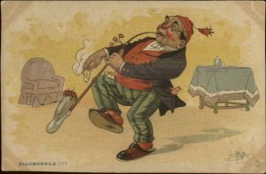 Tobacco - Leo Hingre French Man Smoking Breaking Long Pipe c1910 Postcard #2