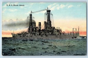 US Navy Military Ship Postcard USS Rhode Island c1930's Unposted Vintage