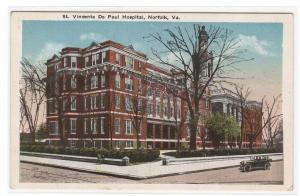 St Vincent De Paul Hospital Norfolk Virginia 1920c postcard