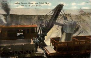 Steam Shovel Loading Sherman Gravel UP Line Near Buford WY c1910 Postcard 