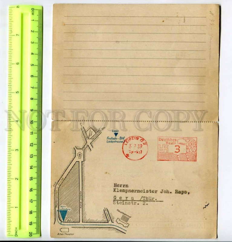 416445 GERMANY 1939 Postage meter folding postcard ADVERTISING Goebel Leipzig