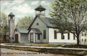 Jamestown RI Town Hall Fire Station c1910 Postcard