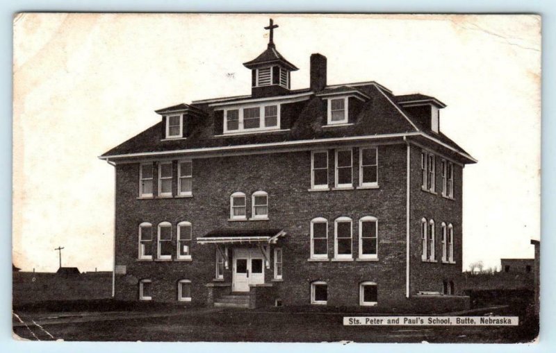 BUTTE, Nebraska NE ~ STS. PETER and PAUL'S SCHOOL  1910 Boyd County Postcard