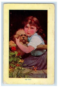 1910 Cute Little Girl And Poodle Dog Flowers Posted Antique Postcard 