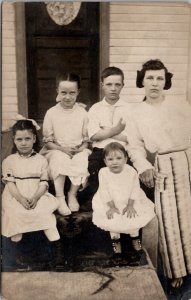 RPPC Jenkins Family Sweet Children With Momma Real Photo c1910 Postcard Z19