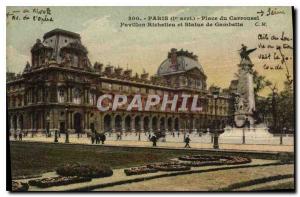 Old Postcard Paris I stop Place du Carrousel Richelieu Pavilion and statue of...