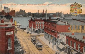 BIRD'S EYE VIEW OUELLETTE AVE POST OFFICE WINDSOR ONTARIO CANADA POSTCARD 1919
