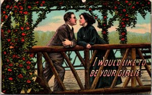 Victorian Couple I WOULD LIKE TO BE YOUR GIRLIE Vintage c1910 Romantic Postcard 