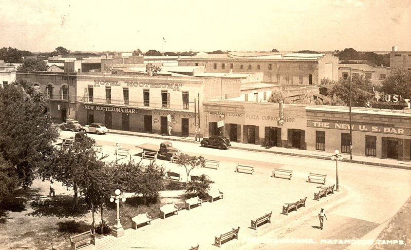 1930s MATAMOROS TAMPS MEXICO PANORAMA NEW US BAR MOCTEZUMA  RPPC POSTCARD P1311