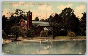 1911 Lake And Monkey House Zoo Philadelphia Pennsylvania PA Posted Postcard